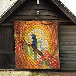 black and white cockatoo birds aboriginal art quilt