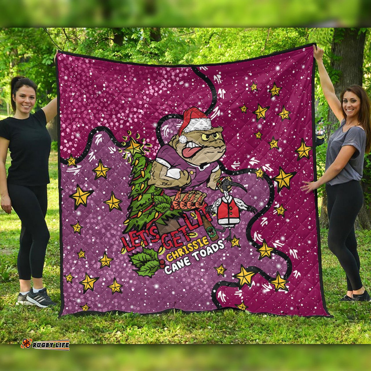 Queensland Cane Toads Christmas Custom Quilt - Let's Get Lit Chrisse Pressie Quilt