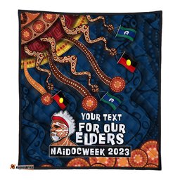 Australia Premium Quilt For Our Elders Naidoc Week Snake Aboriginal Painting With Flag (Blue)