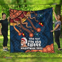 Australia Premium Quilt For Our Elders Naidoc Week Snake Aboriginal Painting With Flag (Blue)