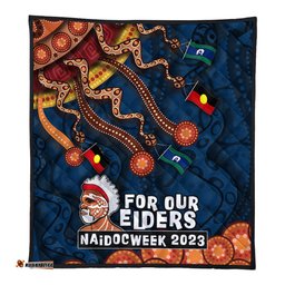 Australia Premium Quilt For Our Elders Naidoc Week Snake Aboriginal Painting With Flag (Blue)