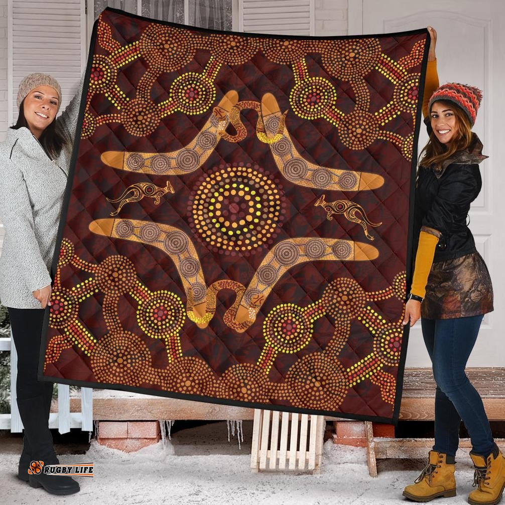 aboriginal premium quilt kangaroo boomerang and snake dot painting