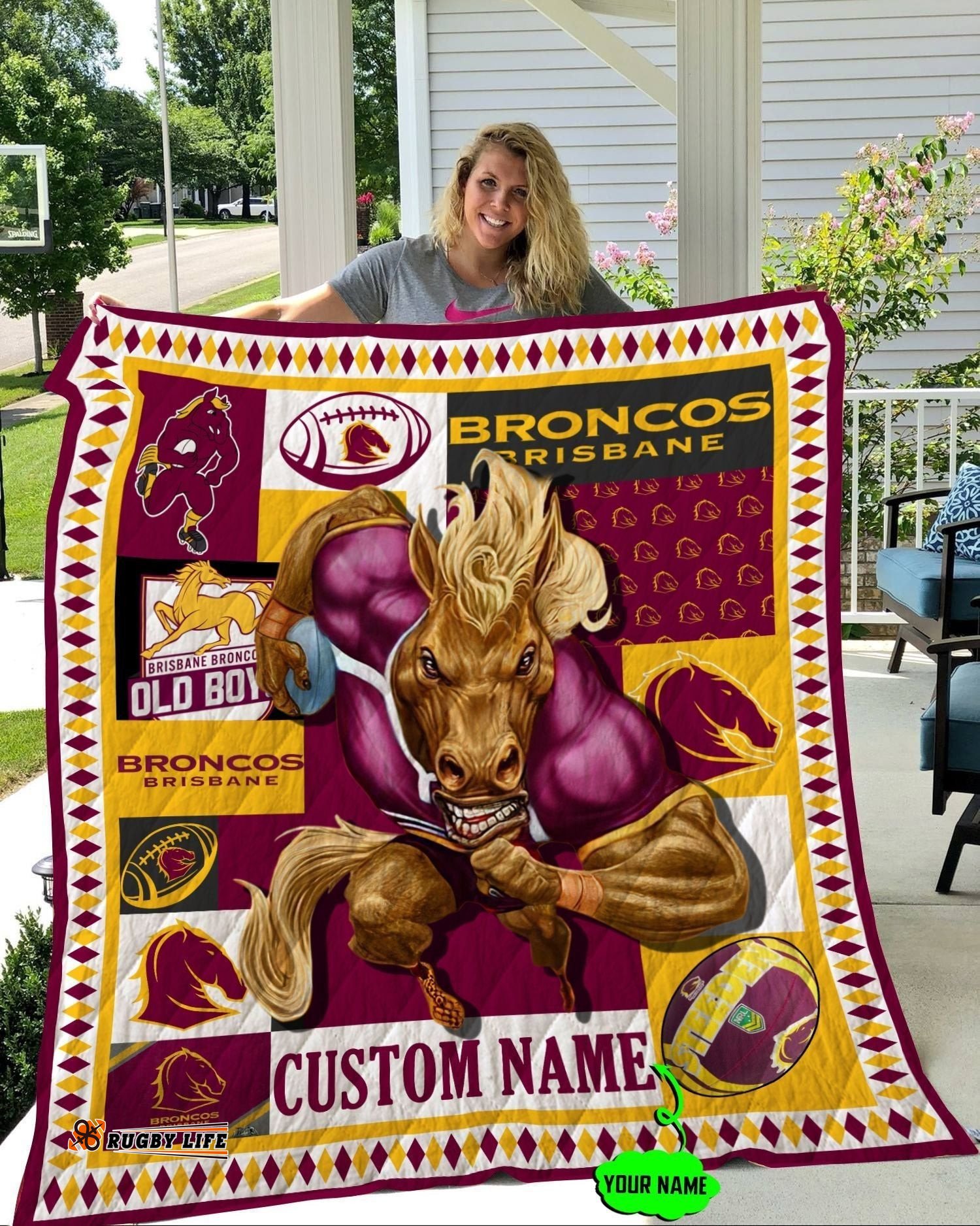 personalized brisbane broncos mascot quilt blanket nrl