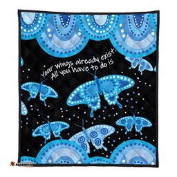 Australia Animals Aboriginal Quilt - Your Wings Already Exist Aboriginal Blue Butterflies Art Inspired Quilt