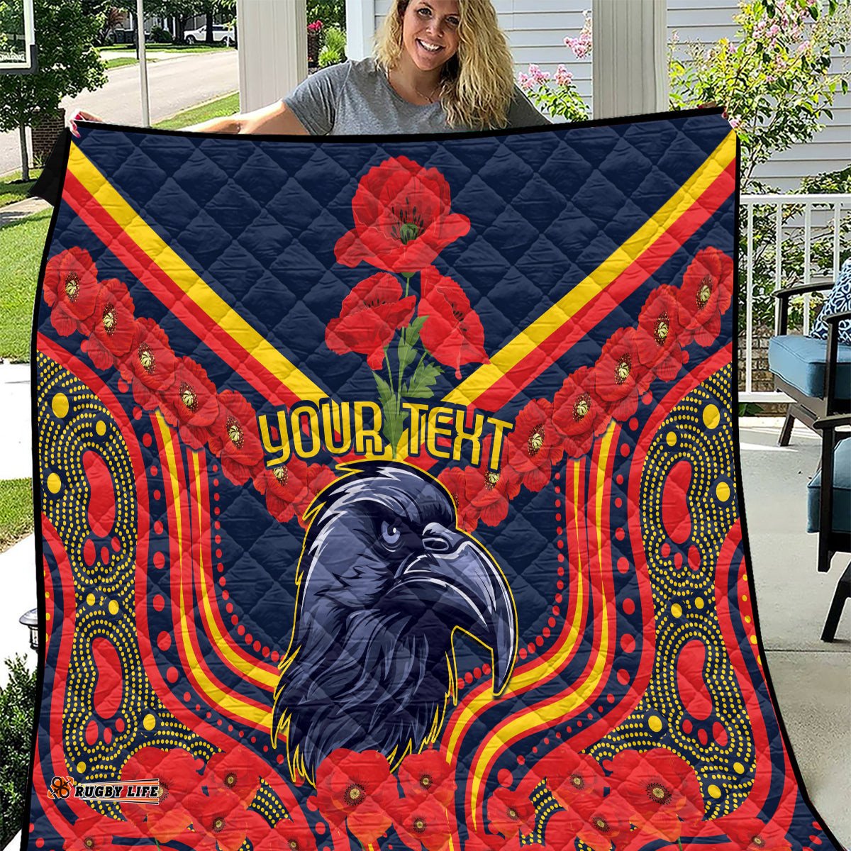 custom crows football anzac quilt poppy soldier with aboriginal dots art