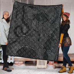Australia Dot Painting Inspired Aboriginal Quilt - Aboriginal Dot Grey Art With Animals Quilt