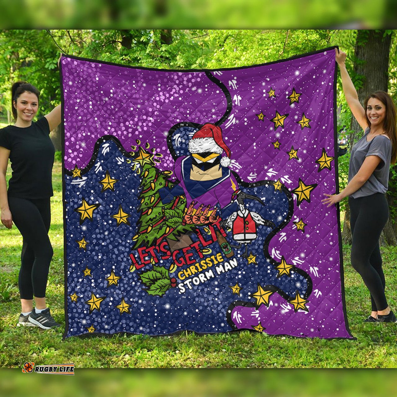 Melbourne Storm Christmas Custom Quilt - Let's Get Lit Chrisse Pressie Quilt