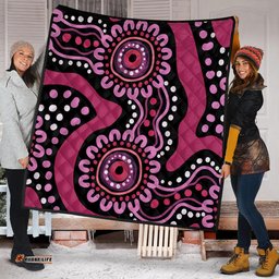Australia Dot Painting Inspired Aboriginal Quilt - Pink Flowers Aboriginal Dot Art Quilt