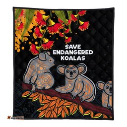 Australia Koala Quilt - Aboriginal Save Endangered Koalas Red Bottle Brush Flower Quilt