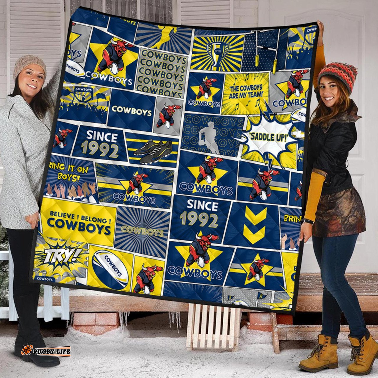 North Queensland Cowboys Premium Quilt - Team Of Us Die Hard Fan Supporters Comic Style
