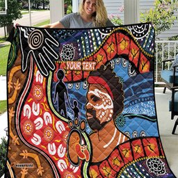 dad and son footprint fathers day personalised quilt australian aboriginal art