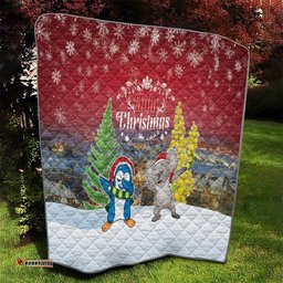 christmas in july quilt funny dabbing dance koala and blue penguins