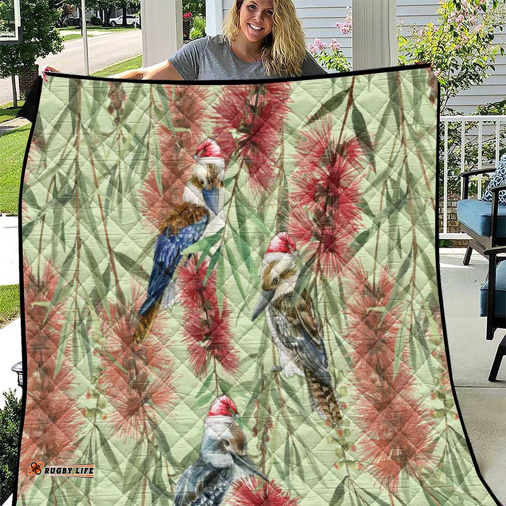australia christmas quilt kookaburra santa on callistemon pastel