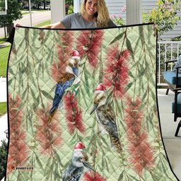 australia christmas quilt kookaburra santa on callistemon pastel