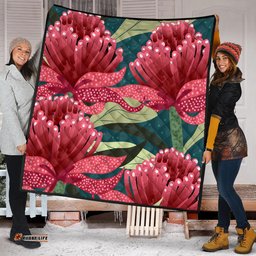 Australia Flowers Aboriginal Quilt - Australian Waratah Flowers Painting In Aboriginal Style Quilt