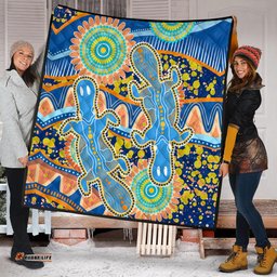 Australia Animals Platypus Aboriginal Quilt - Blue Platypus With Aboriginal Art Dot Painting Patterns Inspired Quilt