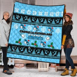 Cronulla-Sutherland Sharks Christmas Quilt - Cronulla-Sutherland Sharks Special Ugly Christmas Quilt