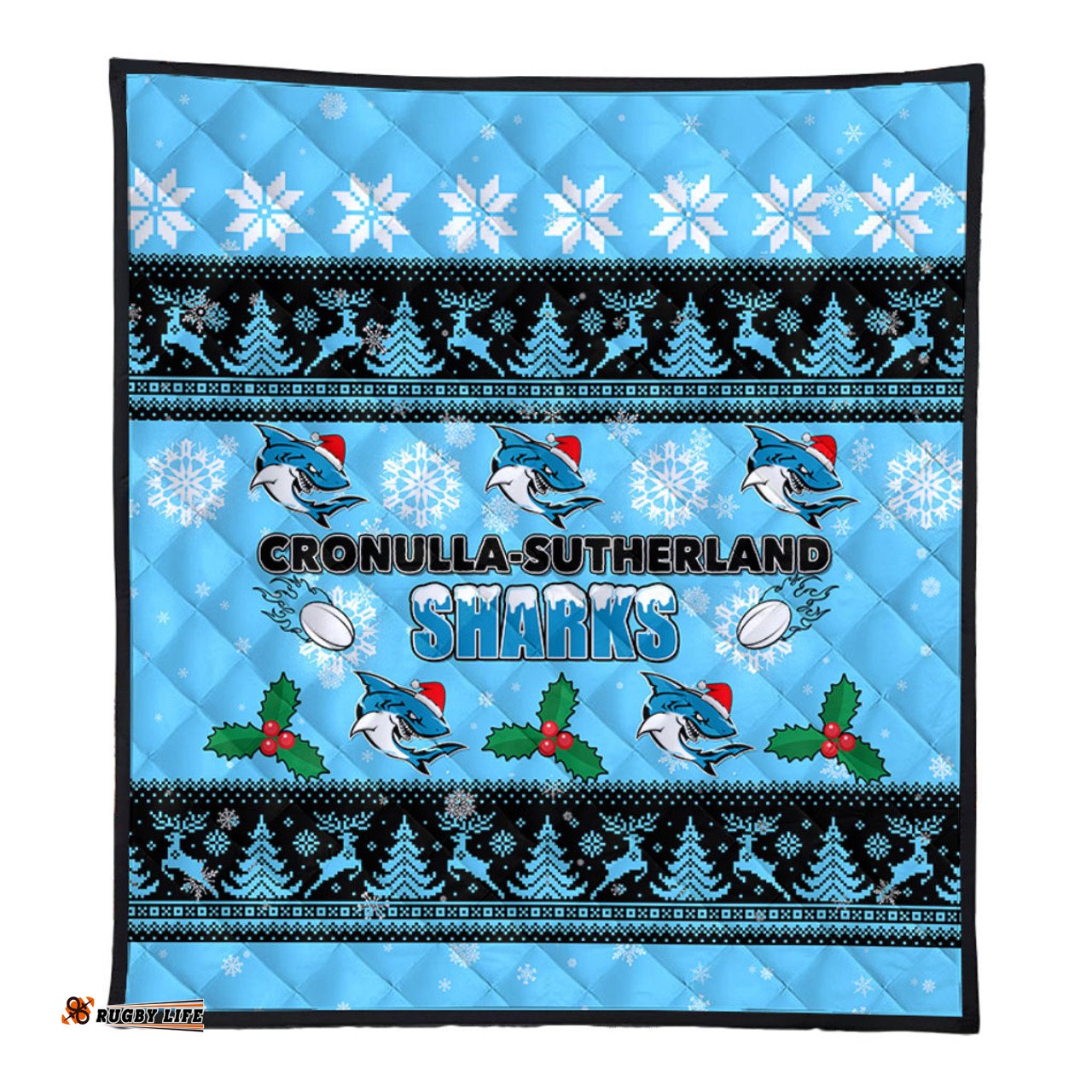 Cronulla-Sutherland Sharks Christmas Quilt - Cronulla-Sutherland Sharks Special Ugly Christmas Quilt