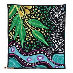 Australia Wattle Leaves Quilt - Aboriginal Dot Art And Wattle Leaves Quilt