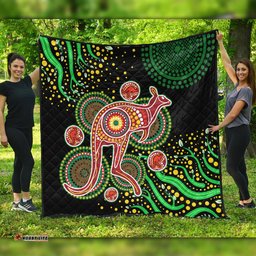 Australia Animals Aboriginal Quilt - Aboriginal Plant With Kangaroo Colorful Art Quilt