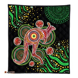 Australia Animals Aboriginal Quilt - Aboriginal Plant With Kangaroo Colorful Art Quilt