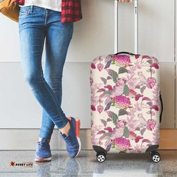 Pink Cockatoo Australia Luggage Cover Tropical Flowers Seamless Pattern