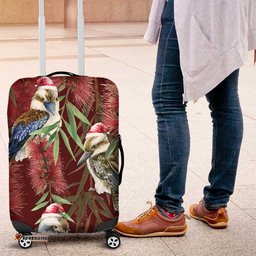Australia Christmas Luggage Cover Kookaburra Santa on Red Bottlebrush