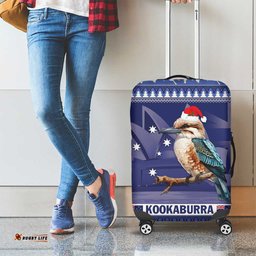 Aussie Kookaburra Luggage Cover Merry Christmas Blue Style