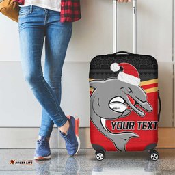 NRL Dolphins Mascot Christmas Personalised Luggage Cover Black Style