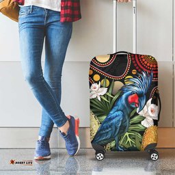 Australia Palm Cockatoo Luggage Cover Aussie Banksia Aboriginal Pattern