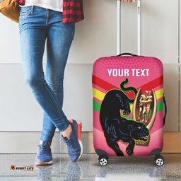 Personalised Panthers Rugby 2024 Luggage Cover Mascot With Trophy Go Champions Aboriginal Art Pink