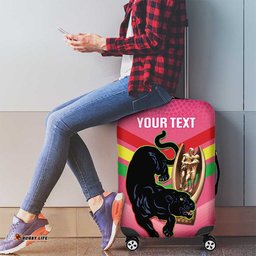Personalised Panthers Rugby 2024 Luggage Cover Mascot With Trophy Go Champions Aboriginal Art Pink