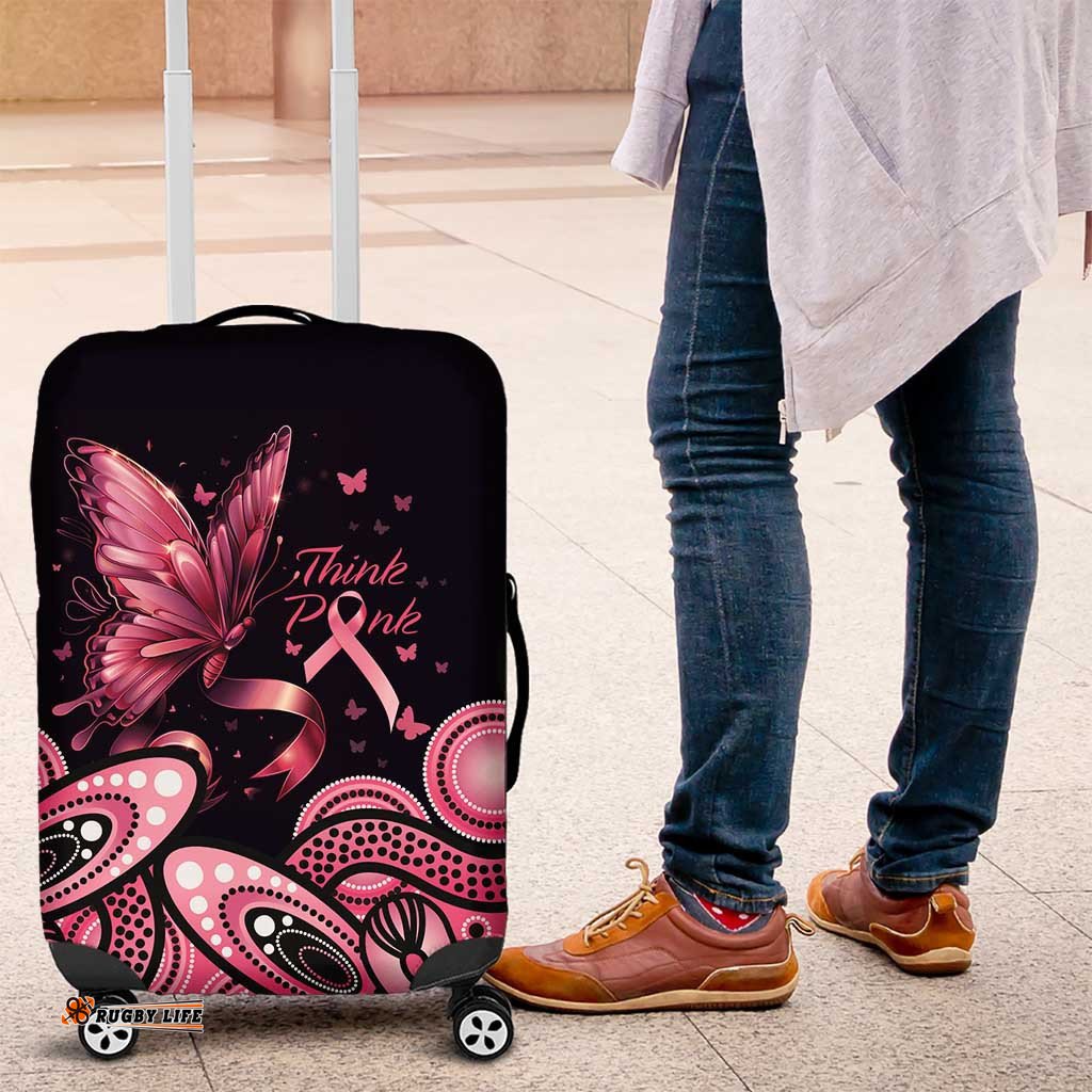 Think Pink Butterfly Ribbon Aboriginal Art Luggage Cover