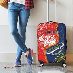 Custom Dragons And Cowboys Rugby Luggage Cover Aboriginal Mix Polynesian Pattern