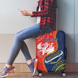 Custom Dragons And Cowboys Rugby Luggage Cover Aboriginal Mix Polynesian Pattern