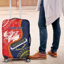 Custom Dragons And Cowboys Rugby Luggage Cover Aboriginal Mix Polynesian Pattern