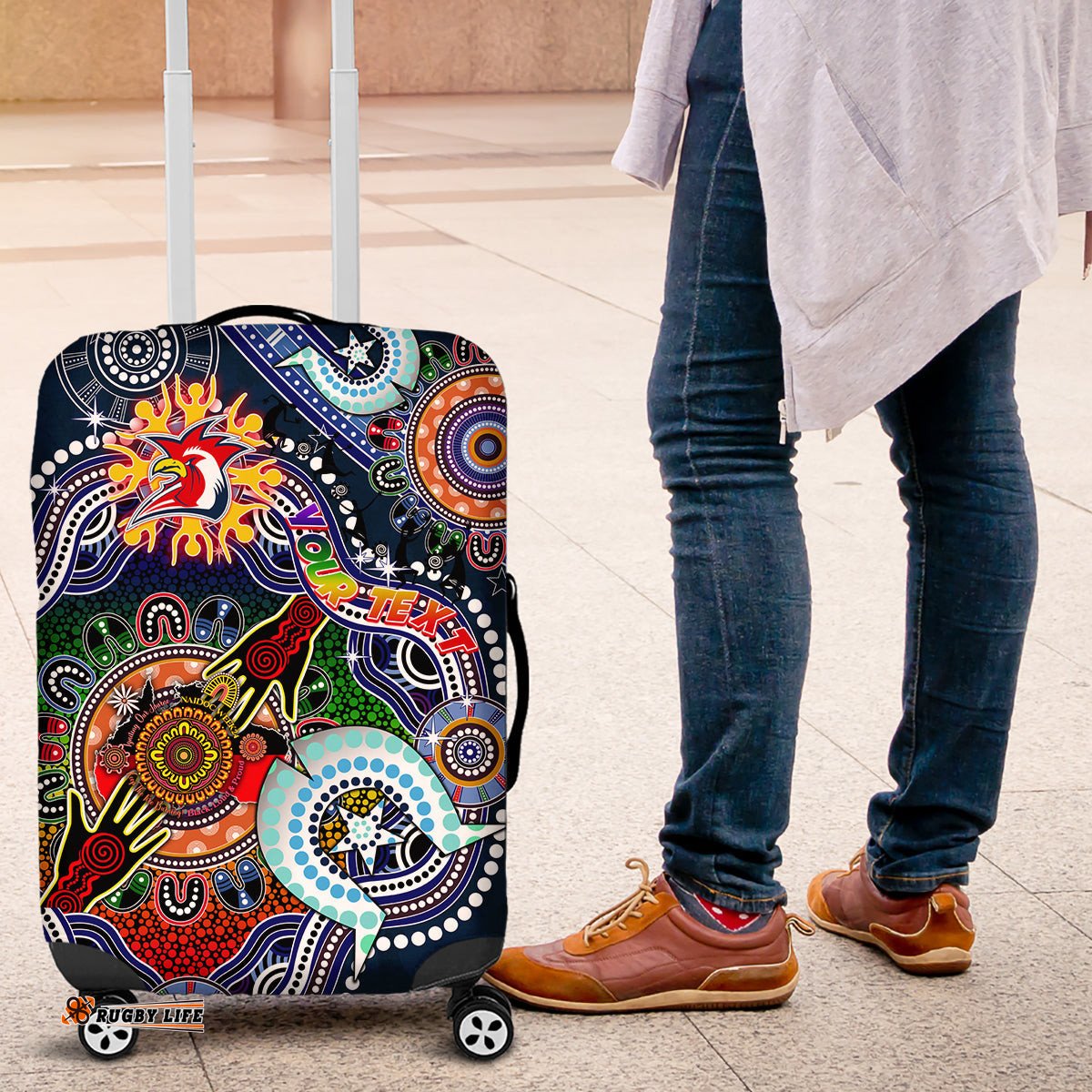 Personalised Roosters NAIDOC Week 2024 Luggage Cover Australia Aboriginal Dot Painting DT02