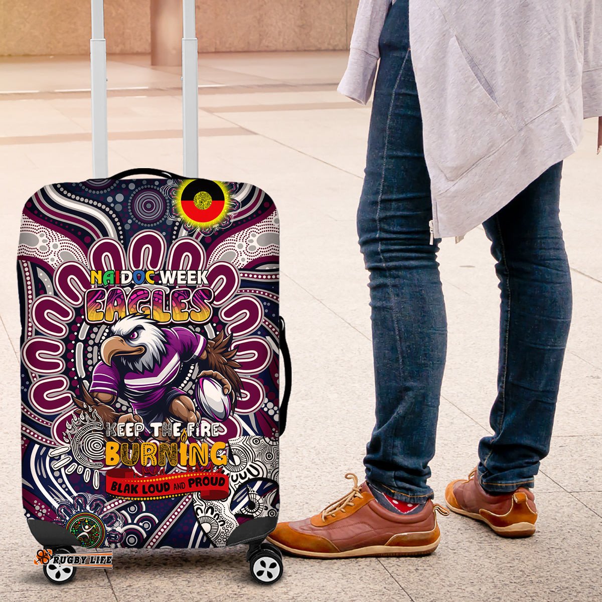 NAIDOC Week 2024 Eagles Luggage Cover Mascot Rugby DT02