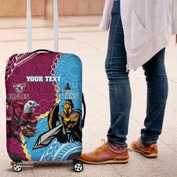 Personalised Eagles And Titans Rugby Luggage Cover Aboriginal Mix Polynesian Pattern