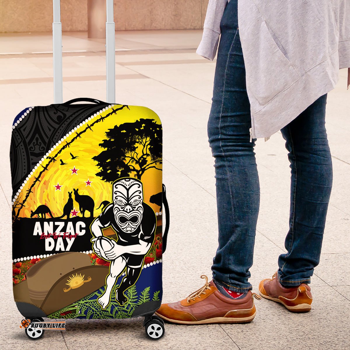Warriors Rugby ANZAC Day Luggage Cover New Zealand Wahs Tiki Mascot Rosemary Starry Night