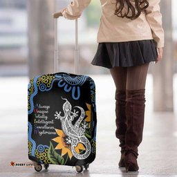 Australia Autism Awareness Luggage Cover Brave Strong Aussie Lizard Aboriginal Art