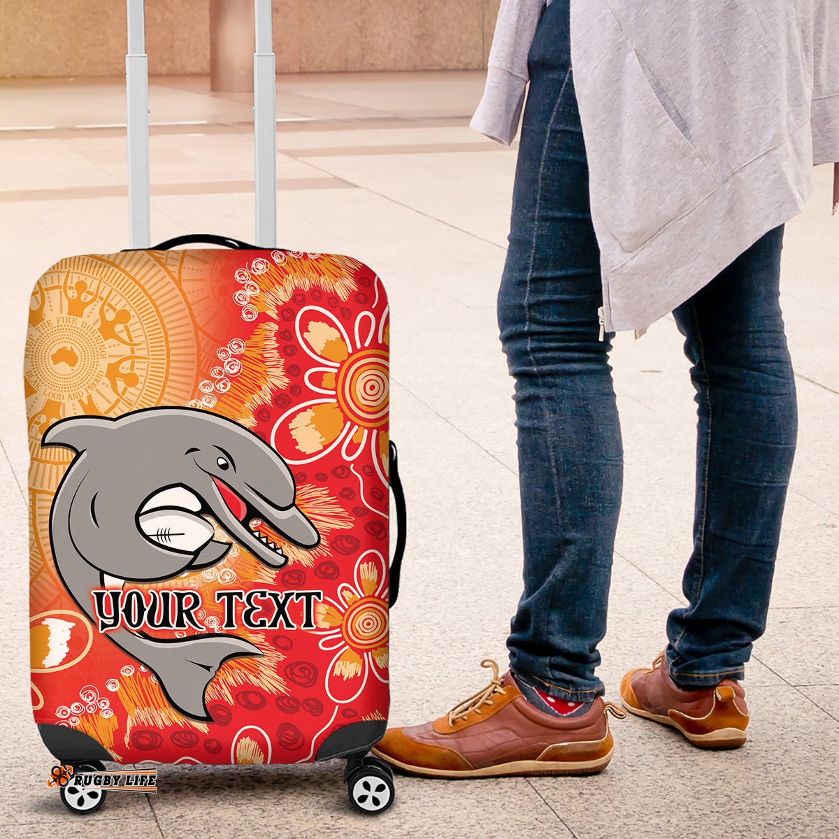 Personalised Dolphins NAIDOC Week 2024 Luggage Cover Aboriginal Fire Burning Sparks