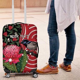 Personalised Australia Waratah And Superb Fairywren Luggage Cover Aboriginal Art
