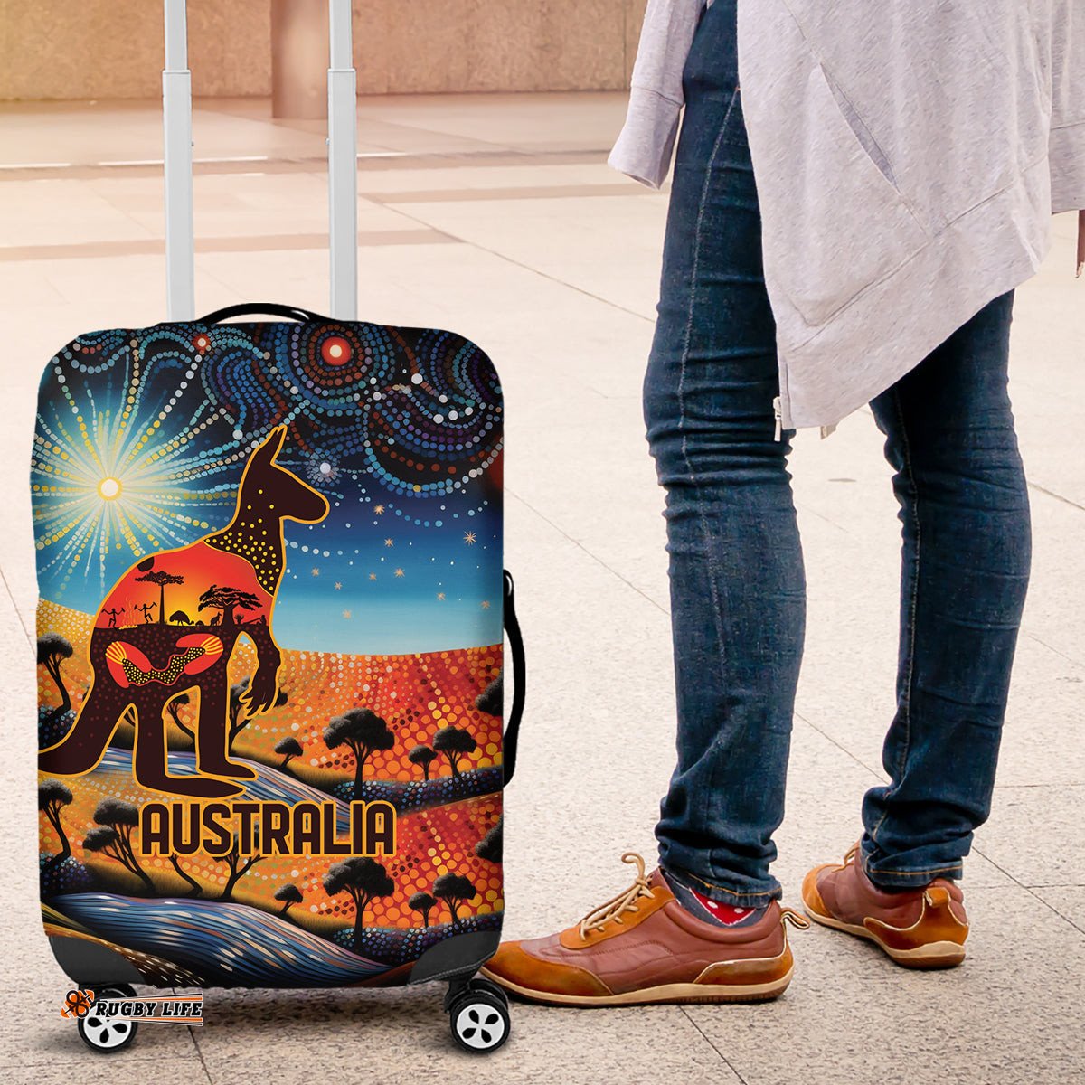 Aboriginal Dots Stary Sky With Kangaroo Luggage Cover