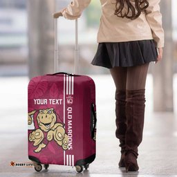Custom QLD Maroons Rugby Luggage Cover Cane Toads Polynesian Pattern Tropical Vibes
