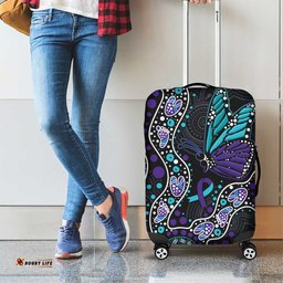 Australia Indigenous Luggage Cover Teal & Purple Ribbon Butterfly Aboriginal Arts