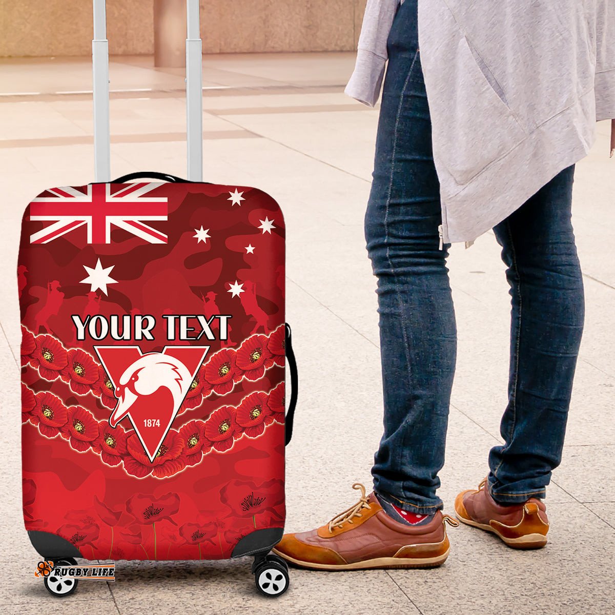Custom Swans Football Luggage Cover ANZAC Lest We Forget