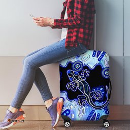 Australia Luggage Cover Aussie Opal Pattern With Lizard Aboriginal Art Turquoise