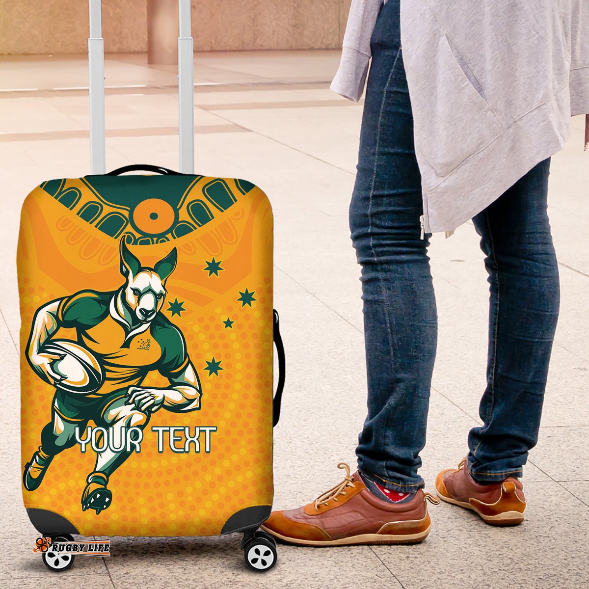 Custom Australia Rugby Luggage Cover Wallabies Mascots Sporty Version