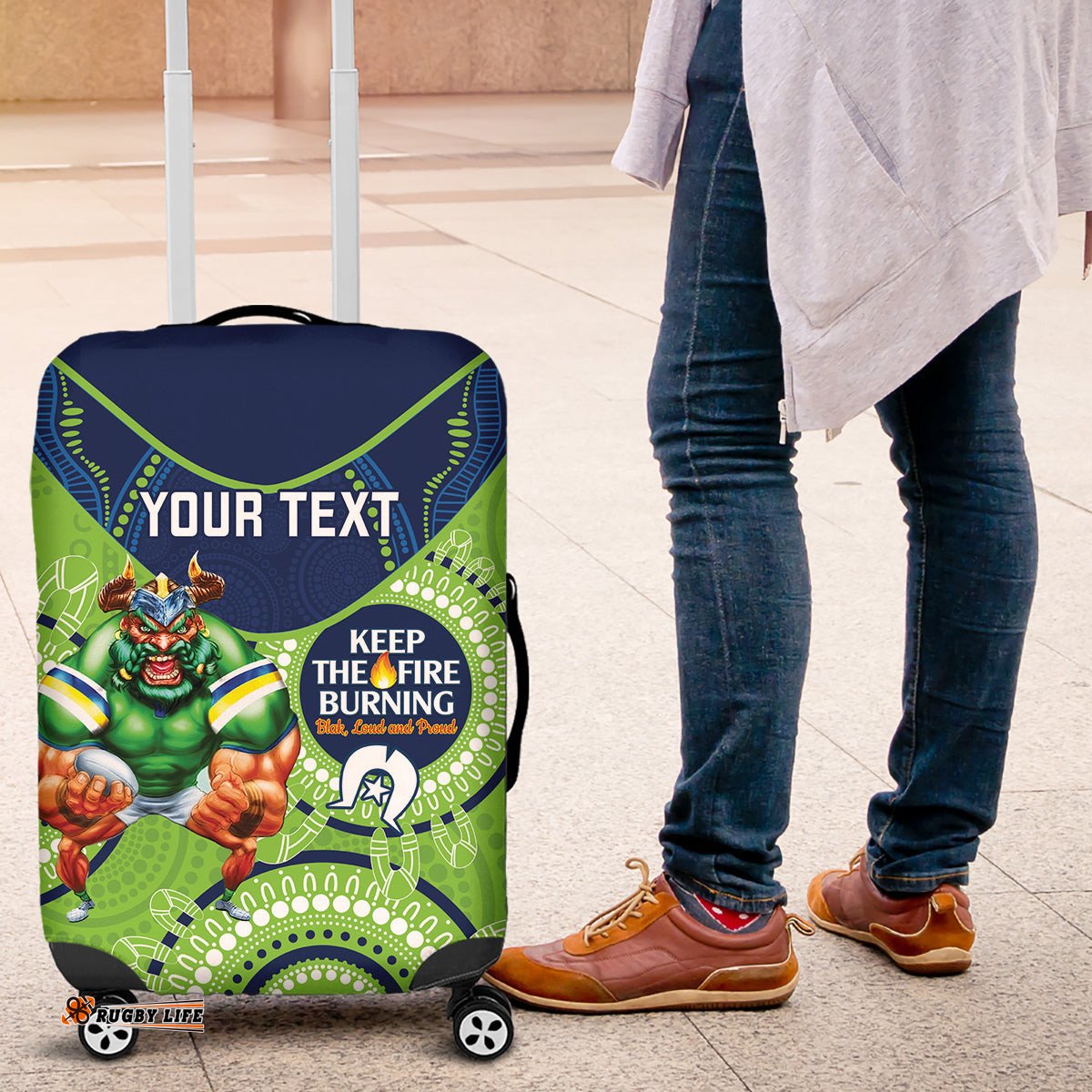Custom NRL Raiders NAIDOC Week Luggage Cover Keep The Fire Burning Indigenous Art